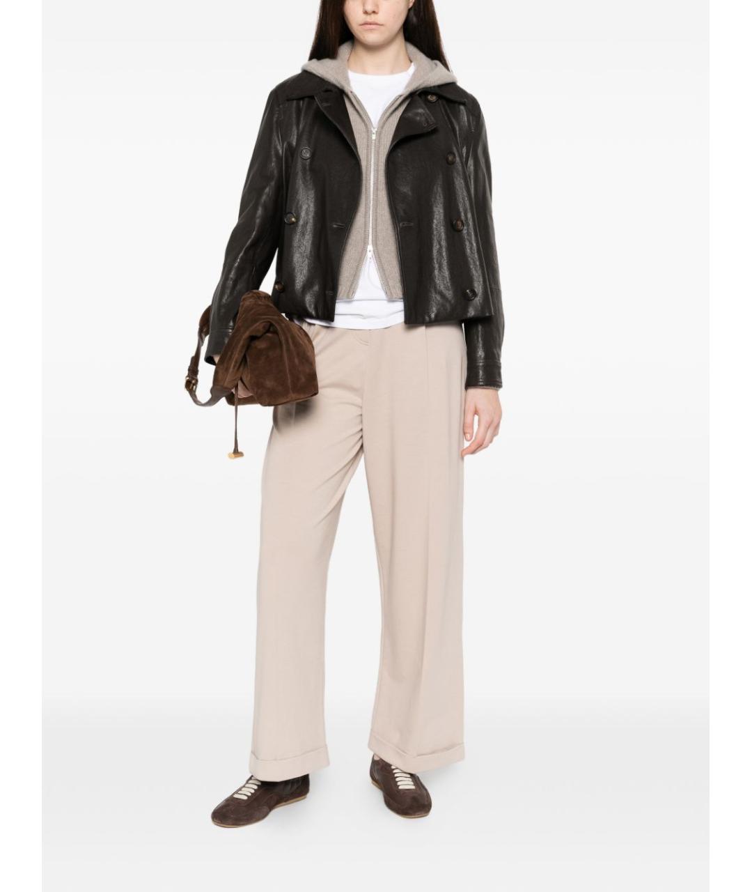 BRUNELLO CUCINELLI Бежевые хлопковые прямые брюки, фото 3