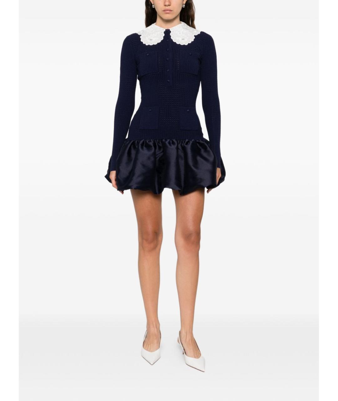 SELF-PORTRAIT Синее вискозное повседневное платье, фото 4