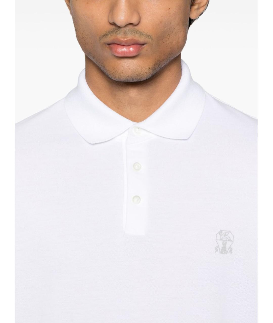 BRUNELLO CUCINELLI Белое хлопковое поло с коротким рукавом, фото 2