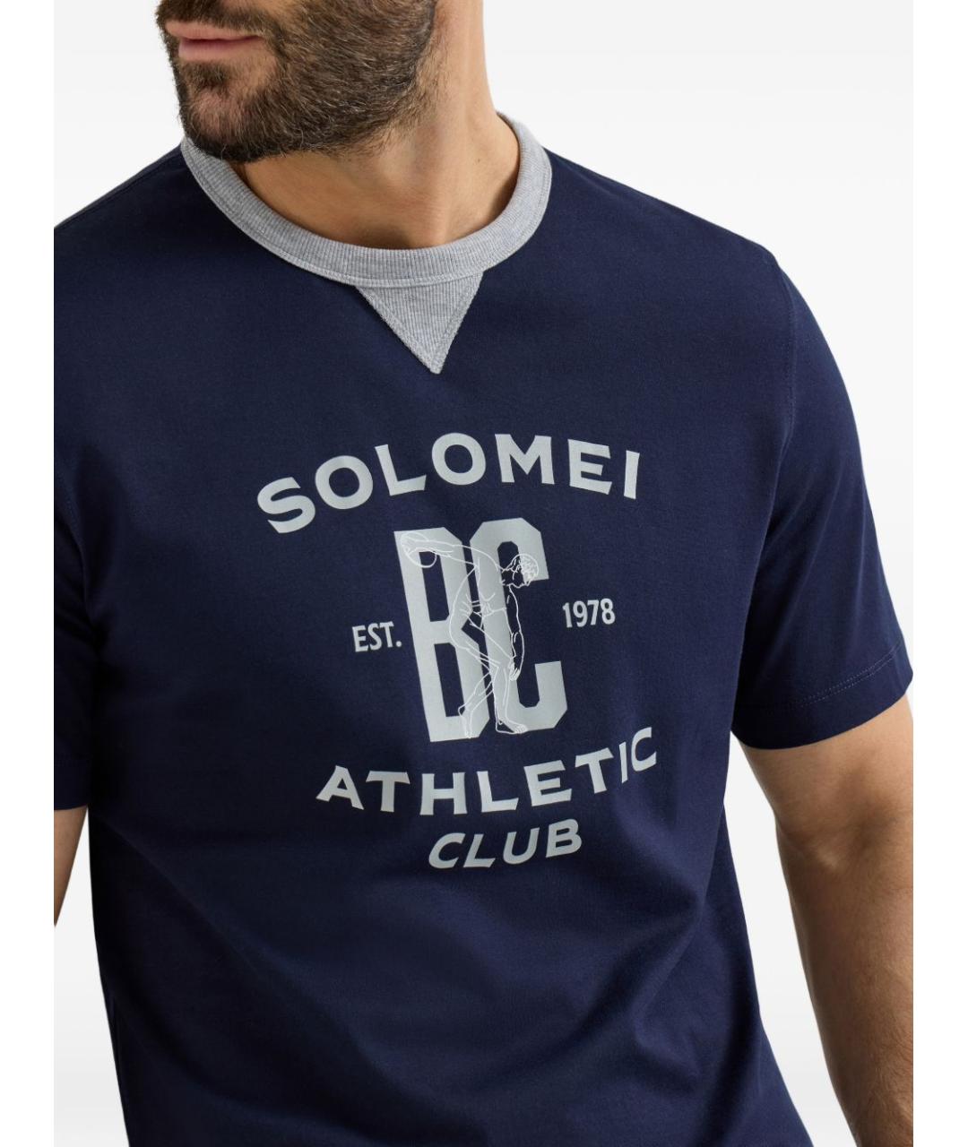 BRUNELLO CUCINELLI Синяя хлопковая футболка, фото 3