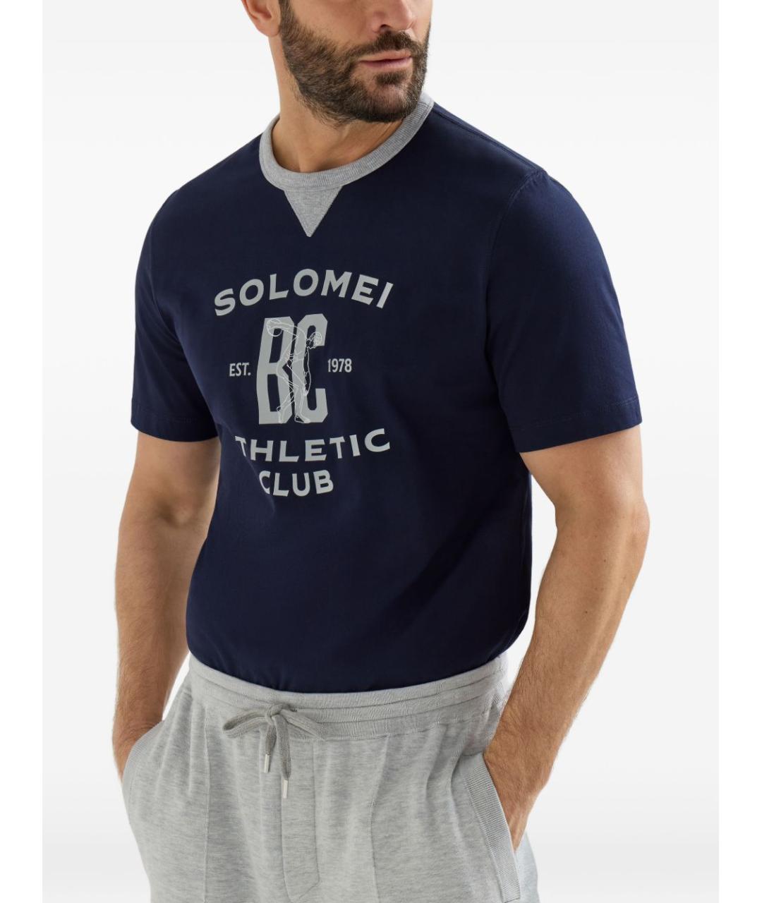 BRUNELLO CUCINELLI Синяя хлопковая футболка, фото 2