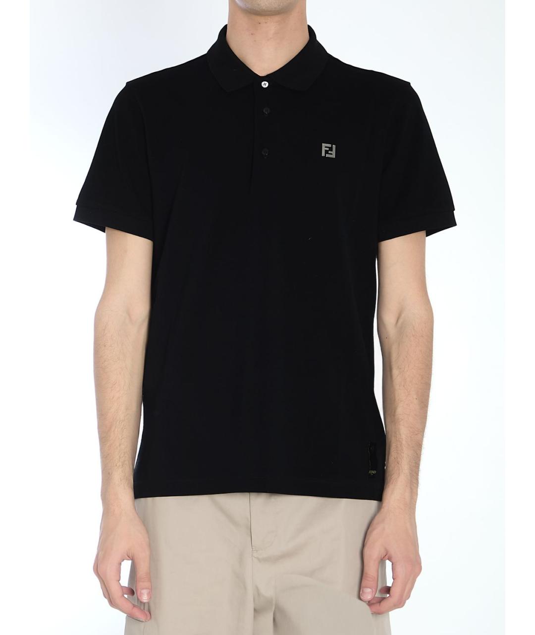 FENDI Черное хлопковое поло с коротким рукавом, фото 2