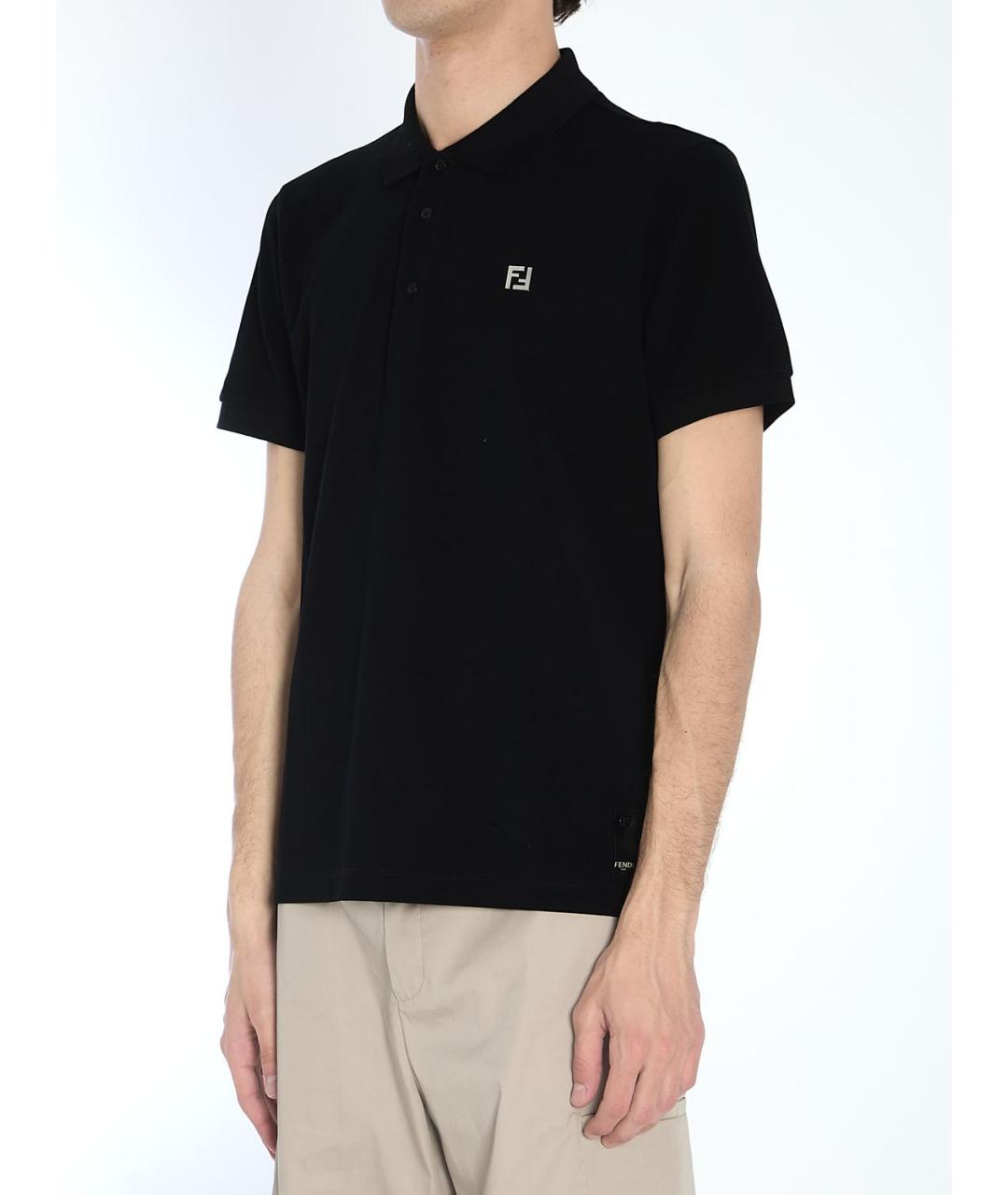 FENDI Черное хлопковое поло с коротким рукавом, фото 3