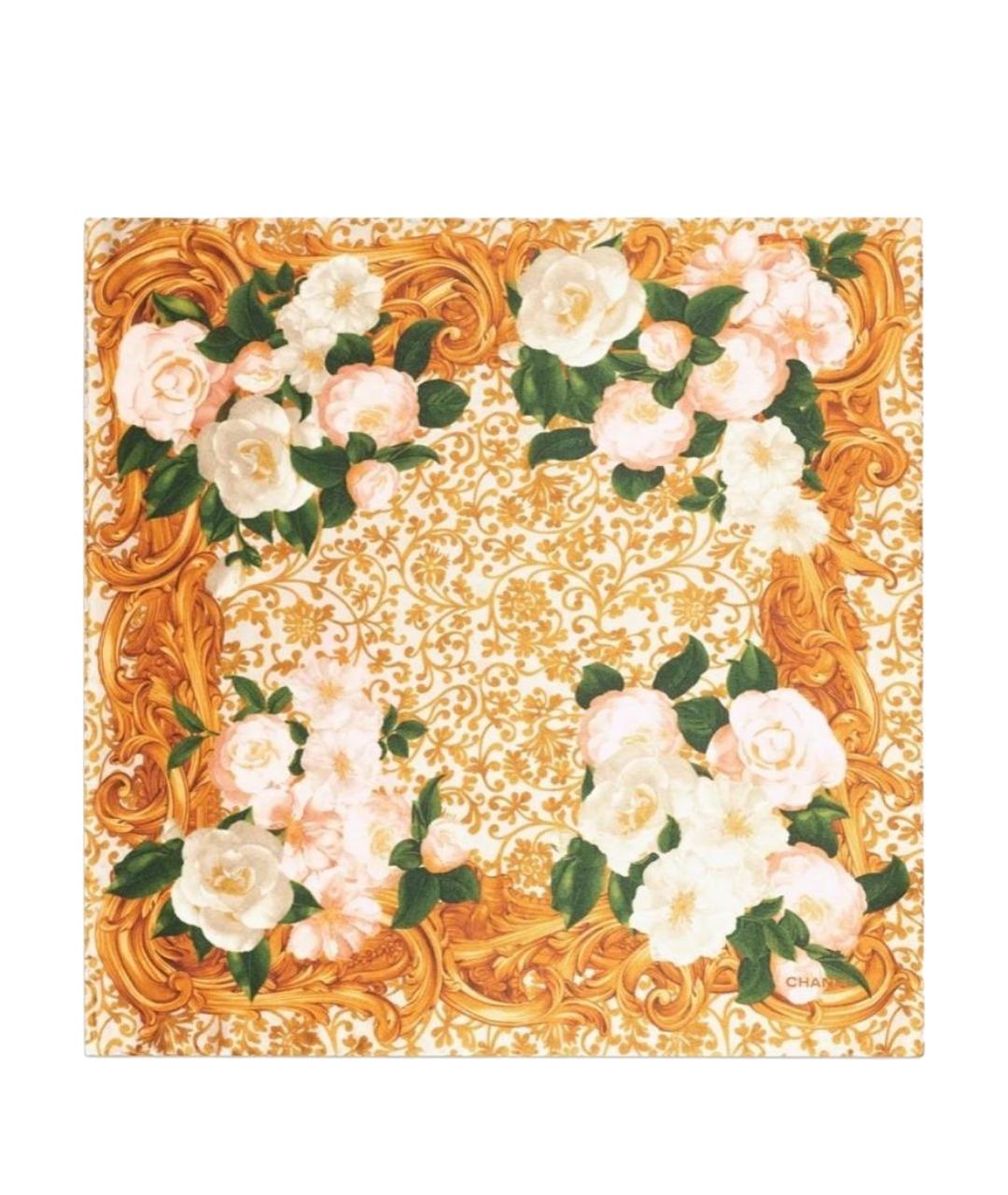 CHANEL Бежевый шелковый платок, фото 1