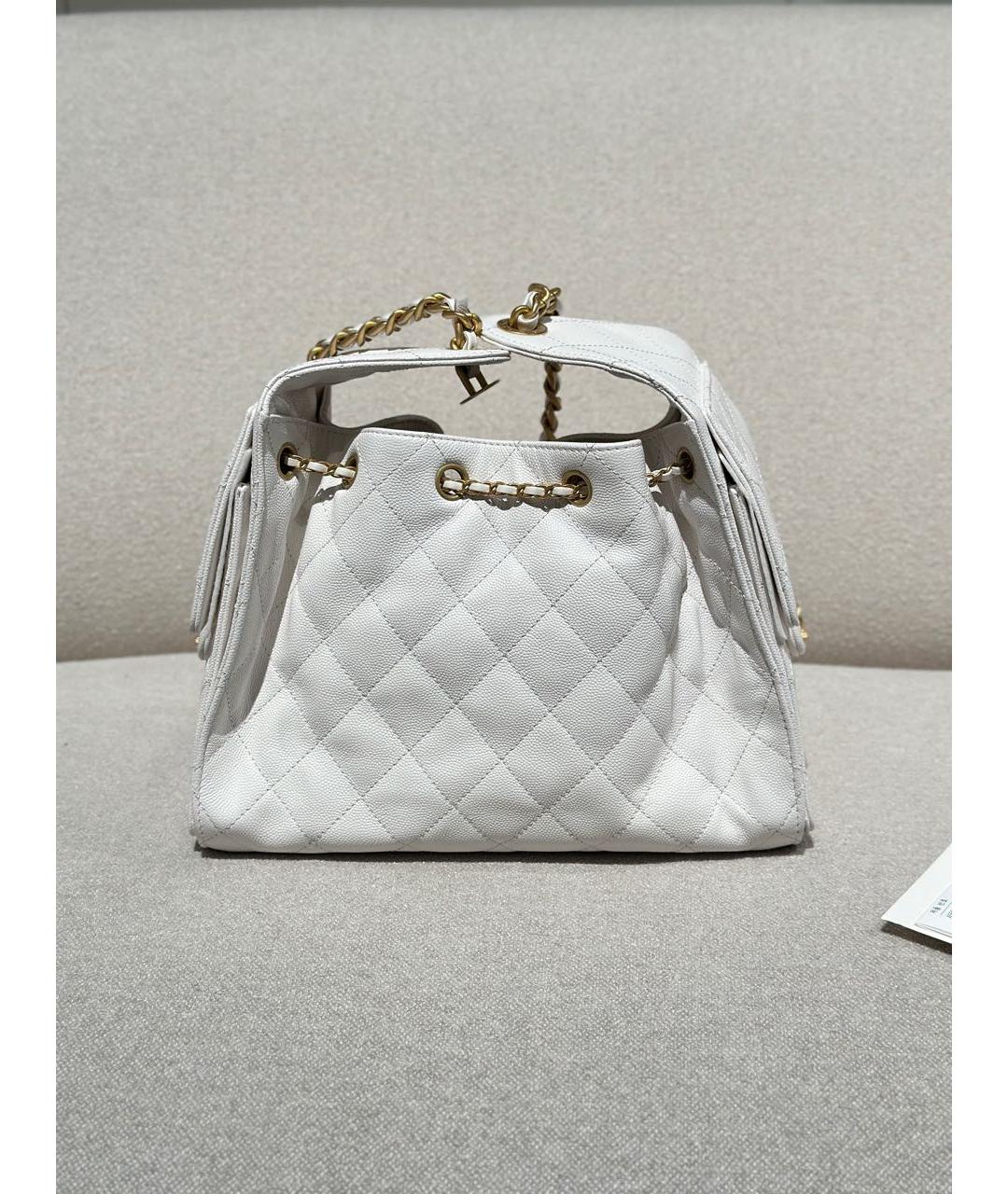 CHANEL Белая кожаная сумка тоут, фото 4