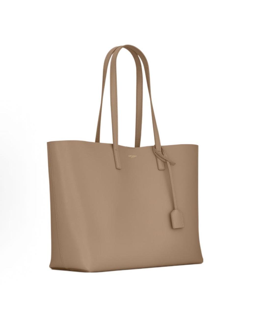 SAINT LAURENT Бежевая кожаная сумка с короткими ручками, фото 2