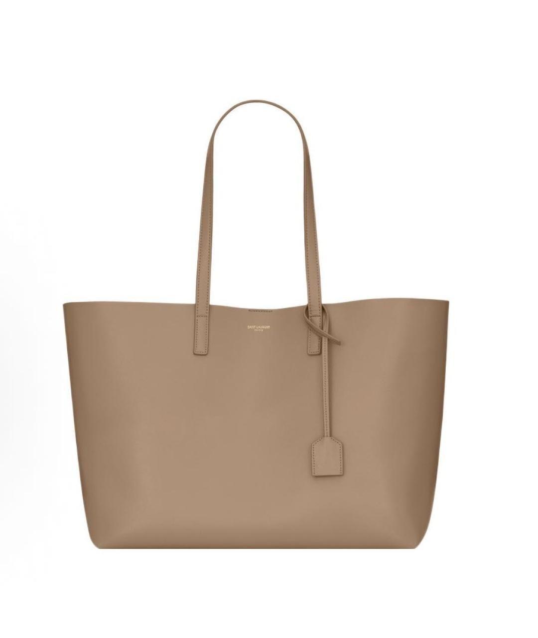 SAINT LAURENT Бежевая кожаная сумка с короткими ручками, фото 1