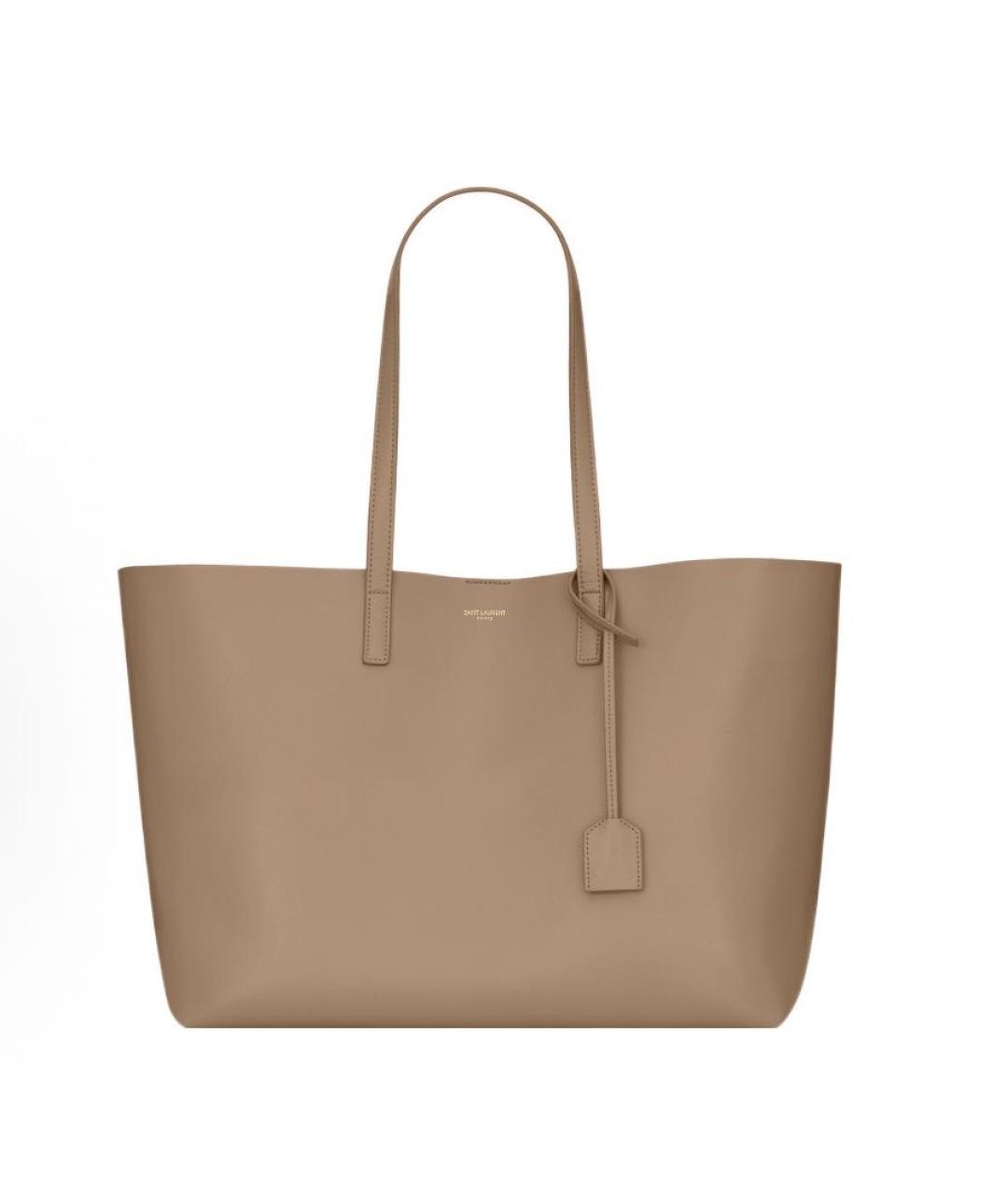 SAINT LAURENT Бежевая кожаная сумка с короткими ручками, фото 7