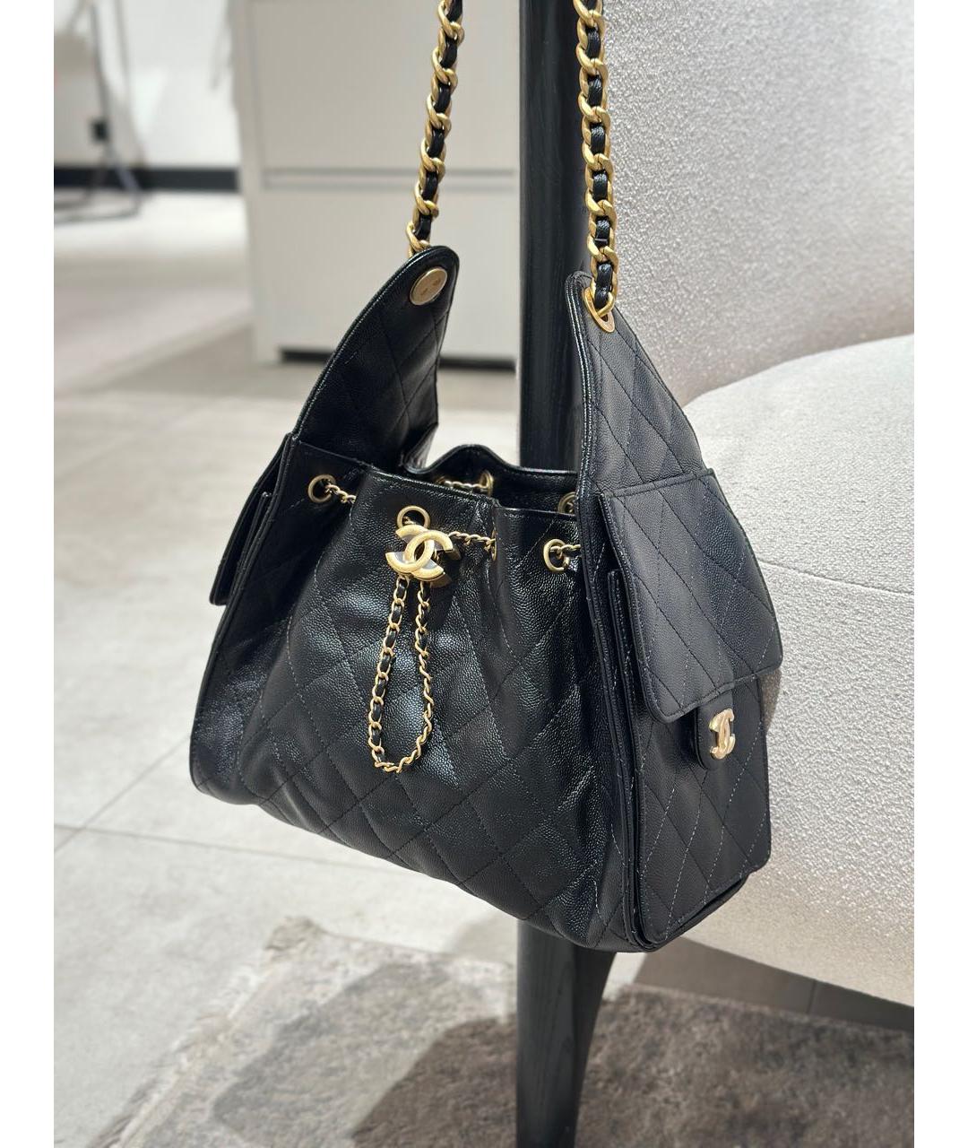 CHANEL Черная кожаная сумка тоут, фото 5