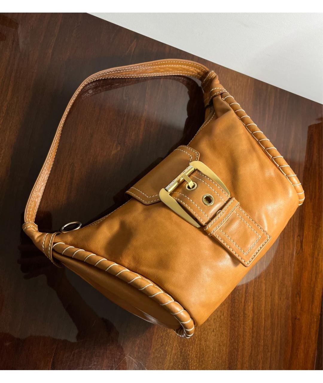 CELINE Коричневая кожаная сумка с короткими ручками, фото 2