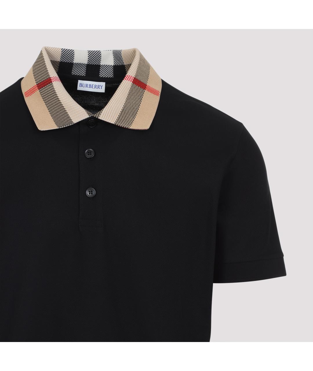 BURBERRY Черное хлопковое поло с коротким рукавом, фото 2