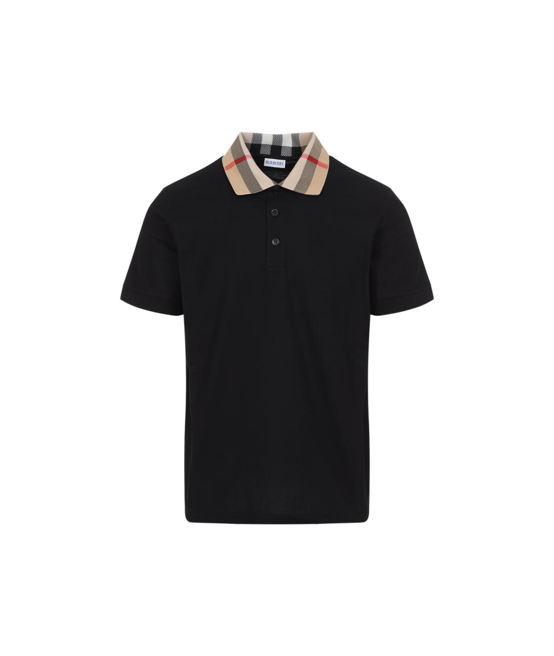 BURBERRY Черное хлопковое поло с коротким рукавом, фото 1