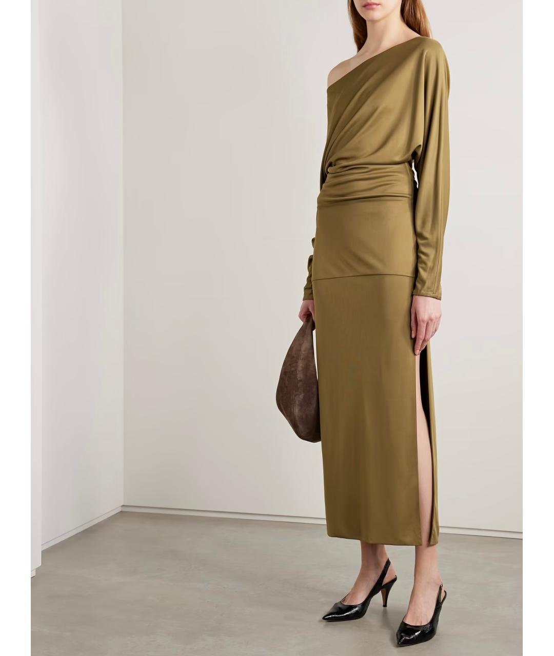 KHAITE Хаки вискозное коктейльное платье, фото 2