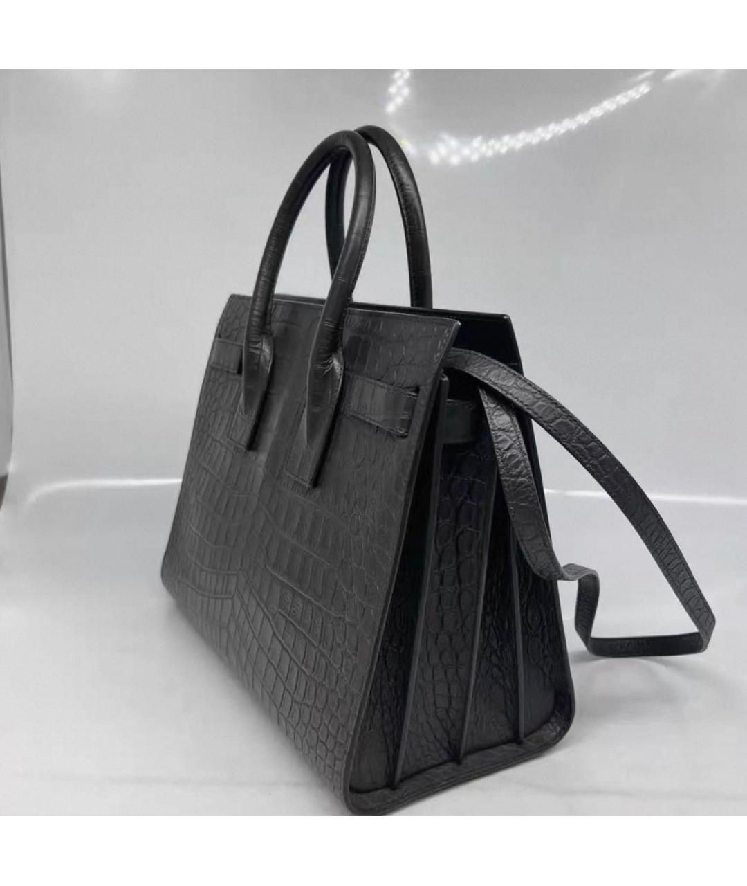 SAINT LAURENT Черная кожаная сумка с короткими ручками, фото 4