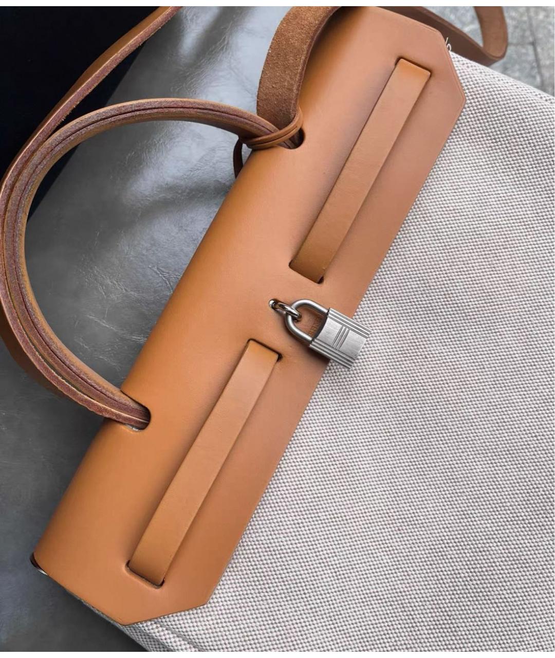 HERMES Бежевая кожаная сумка с короткими ручками, фото 5