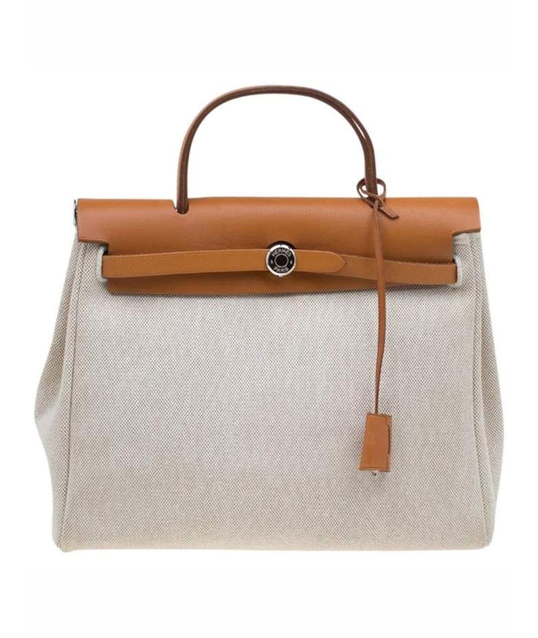 HERMES Бежевая кожаная сумка с короткими ручками, фото 1