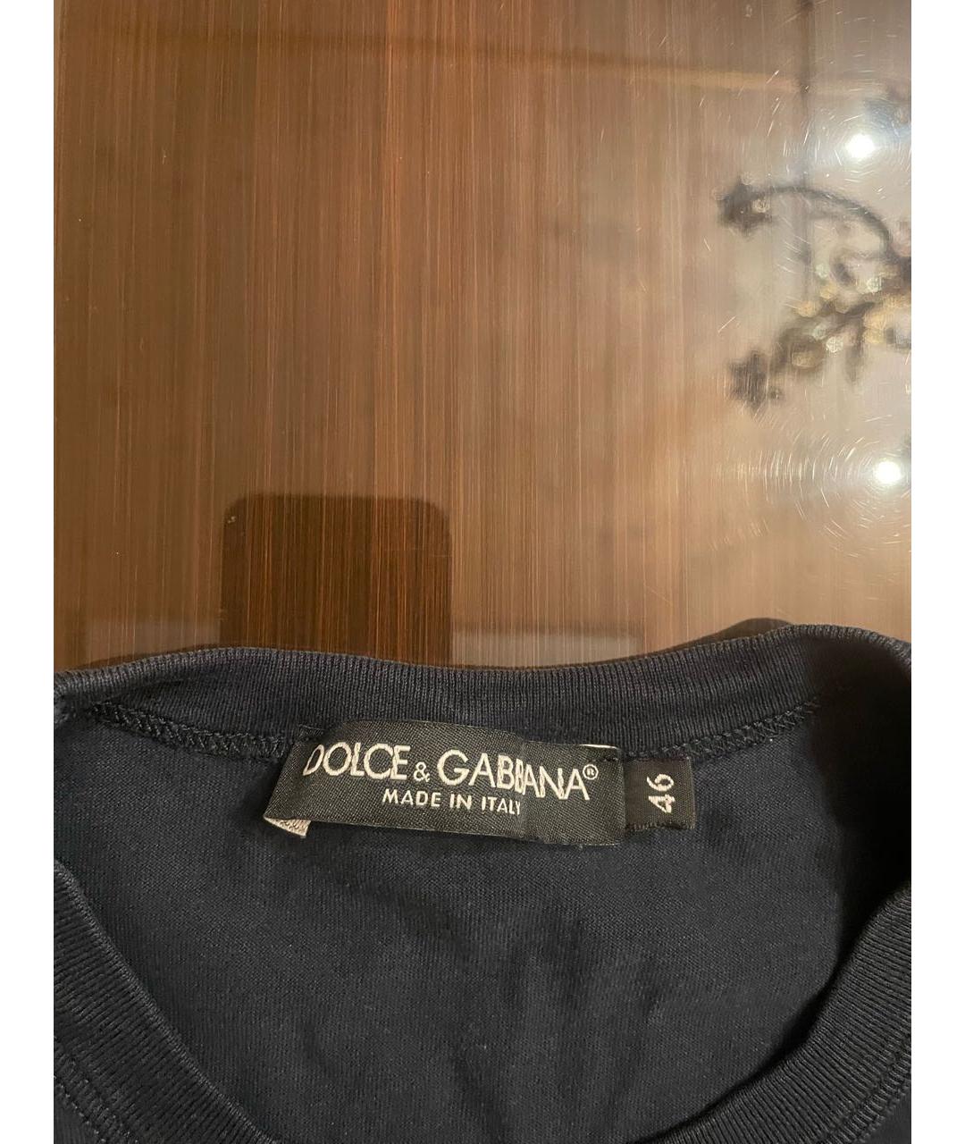 DOLCE&GABBANA Темно-синяя хлопковая футболка, фото 4