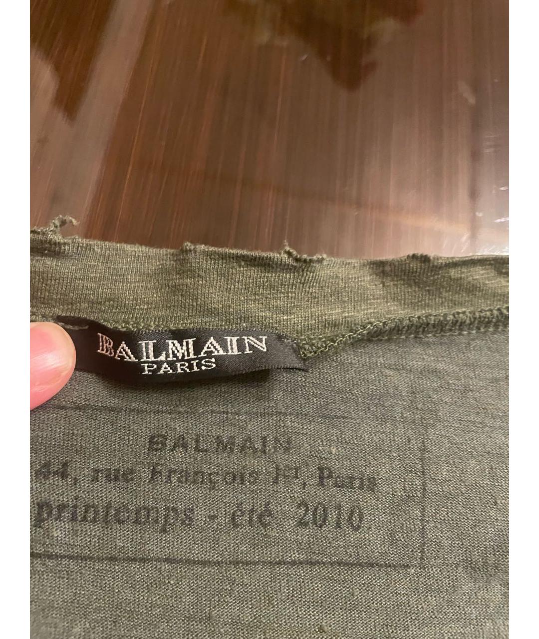 BALMAIN Хаки хлопковое поло с длинным рукавом, фото 4