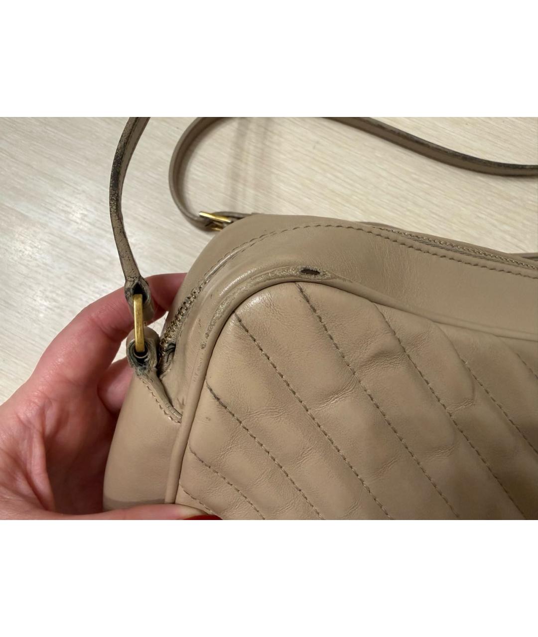 SAINT LAURENT Бежевая кожаная сумка через плечо, фото 5