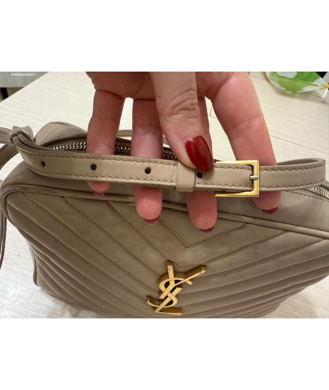 SAINT LAURENT Бежевая кожаная сумка через плечо, фото 8