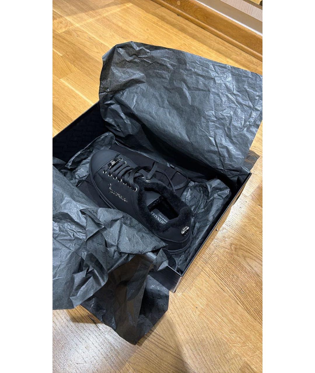 BILLIONAIRE Черные кожаные низкие кроссовки / кеды, фото 3