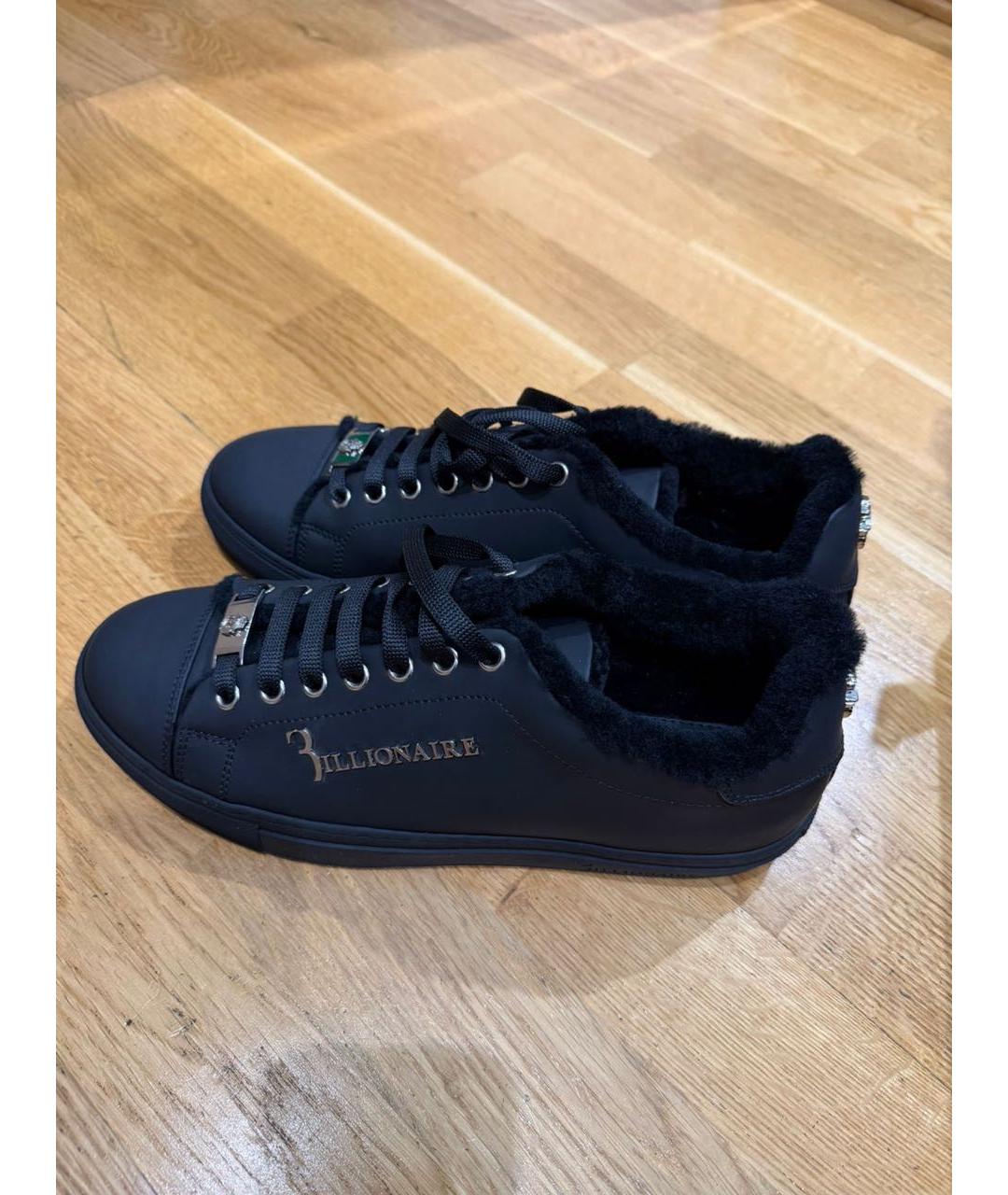 BILLIONAIRE Черные кожаные низкие кроссовки / кеды, фото 4