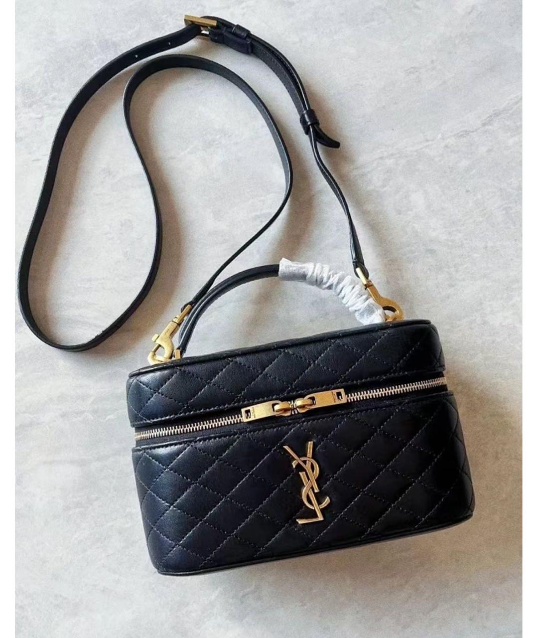 SAINT LAURENT Черная кожаная сумка с короткими ручками, фото 7