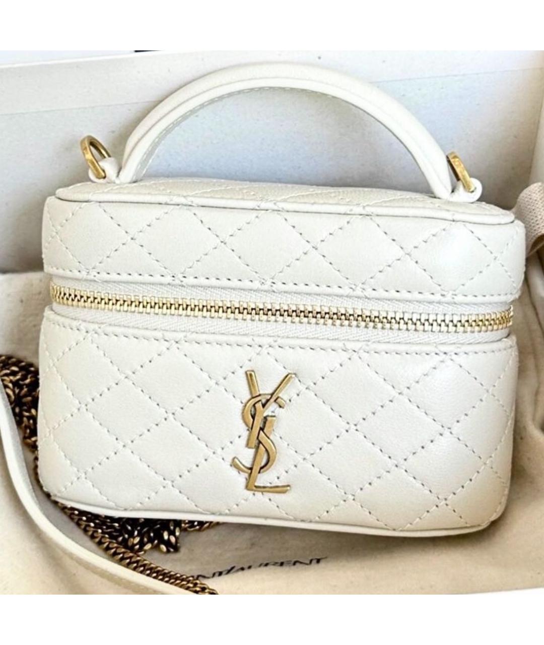 SAINT LAURENT Белая кожаная сумка через плечо, фото 5