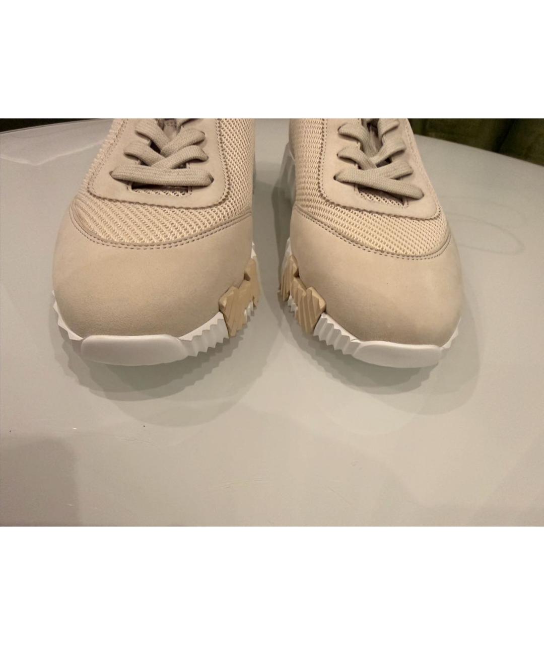 HERMES Бежевые текстильные кроссовки, фото 5