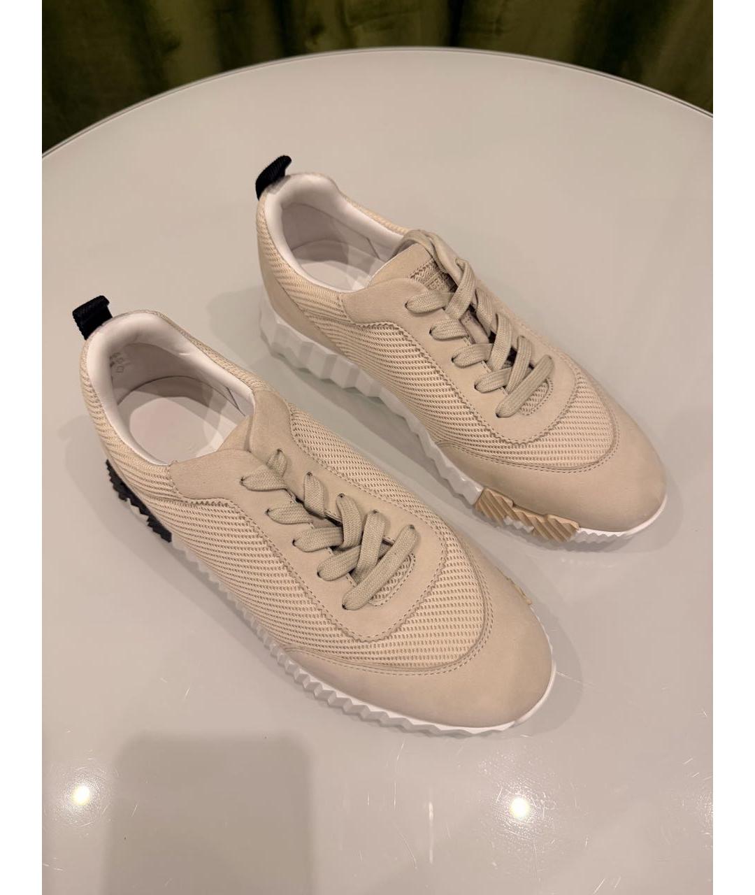 HERMES Бежевые текстильные кроссовки, фото 7
