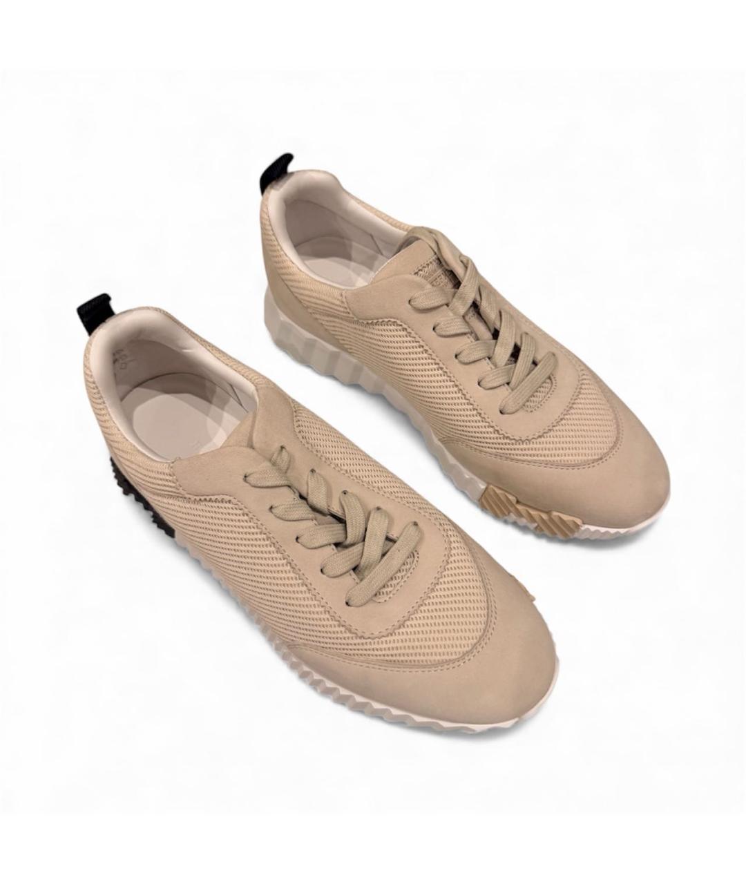 HERMES Бежевые текстильные кроссовки, фото 2