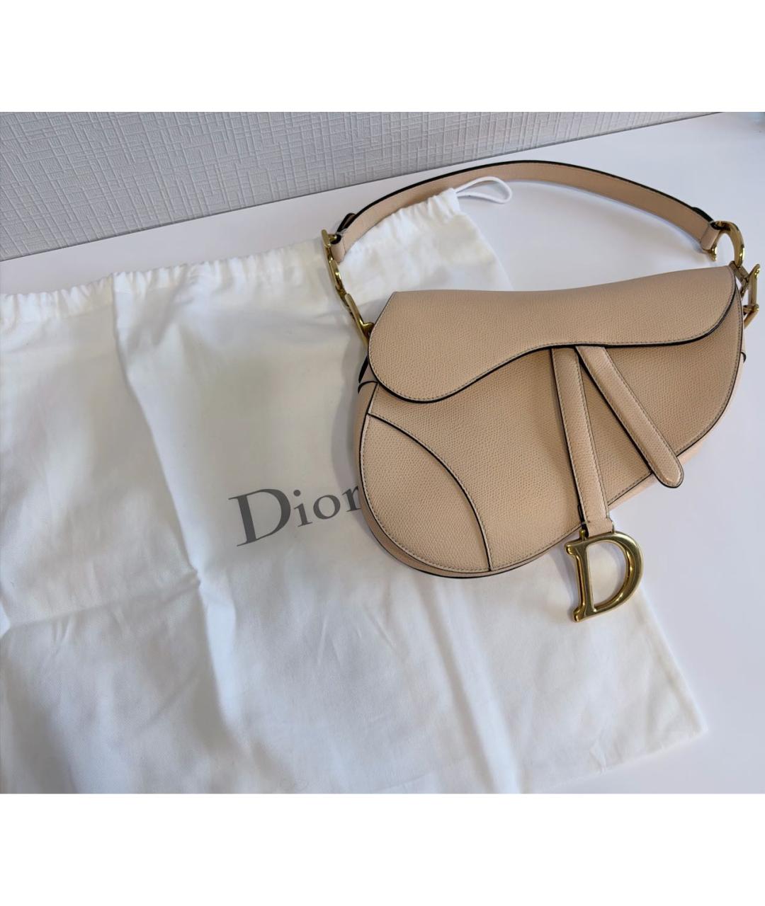 CHRISTIAN DIOR Бежевая кожаная сумка через плечо, фото 2