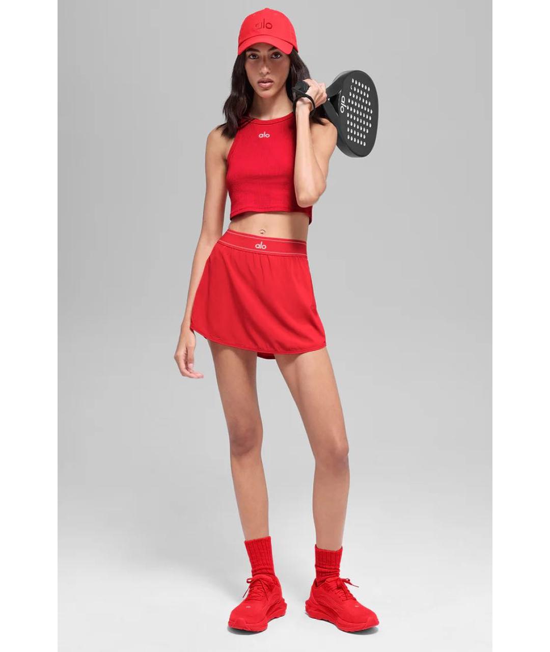 ALO YOGA Красная полиэстеровая юбка-шорты, фото 3