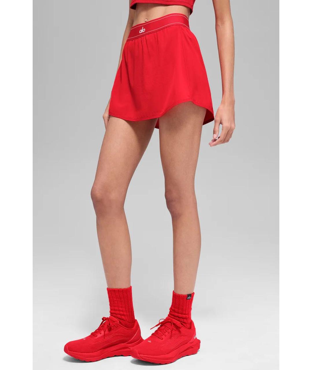 ALO YOGA Красная полиэстеровая юбка-шорты, фото 2