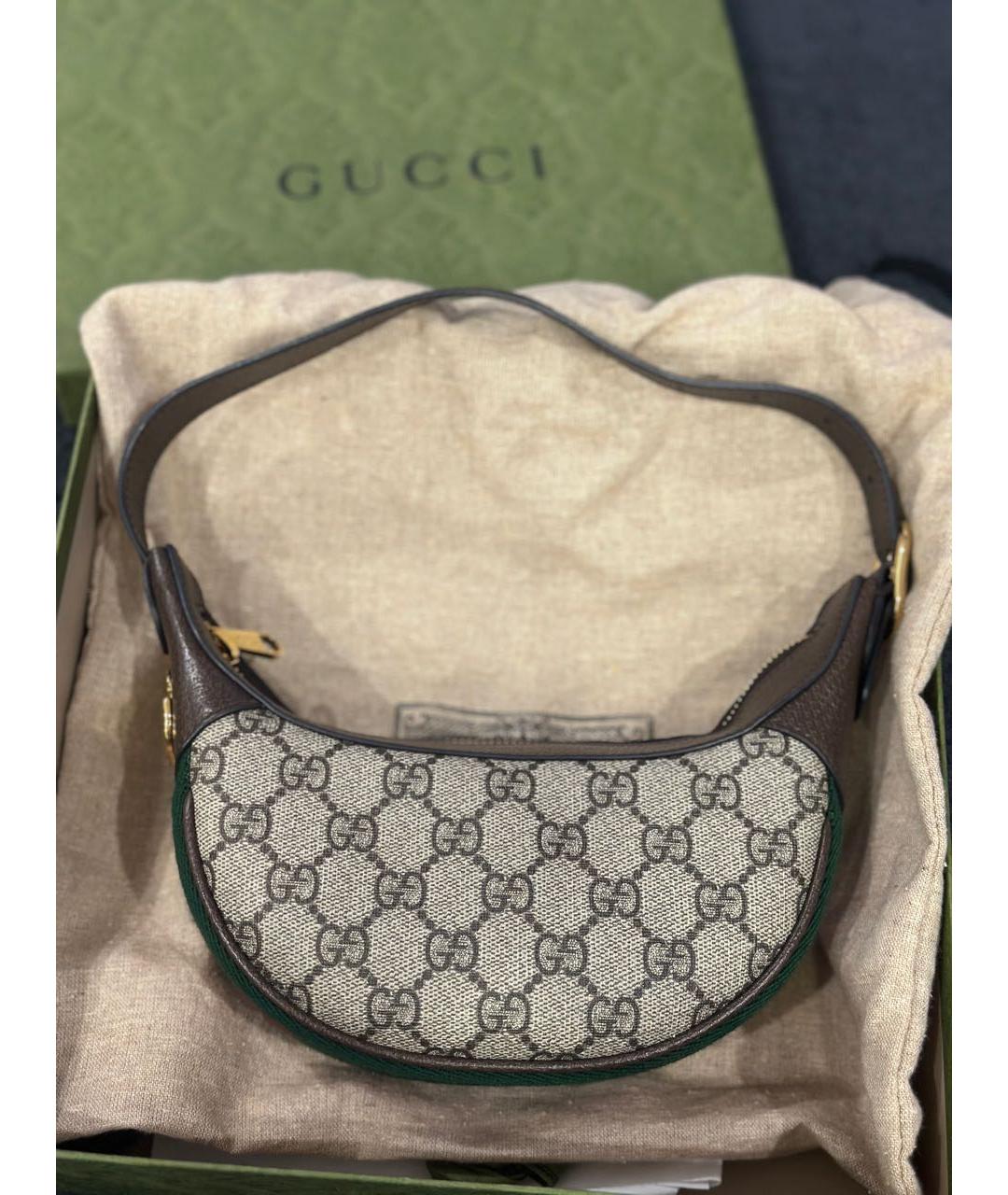 GUCCI Коричневая тканевая сумка с короткими ручками, фото 2