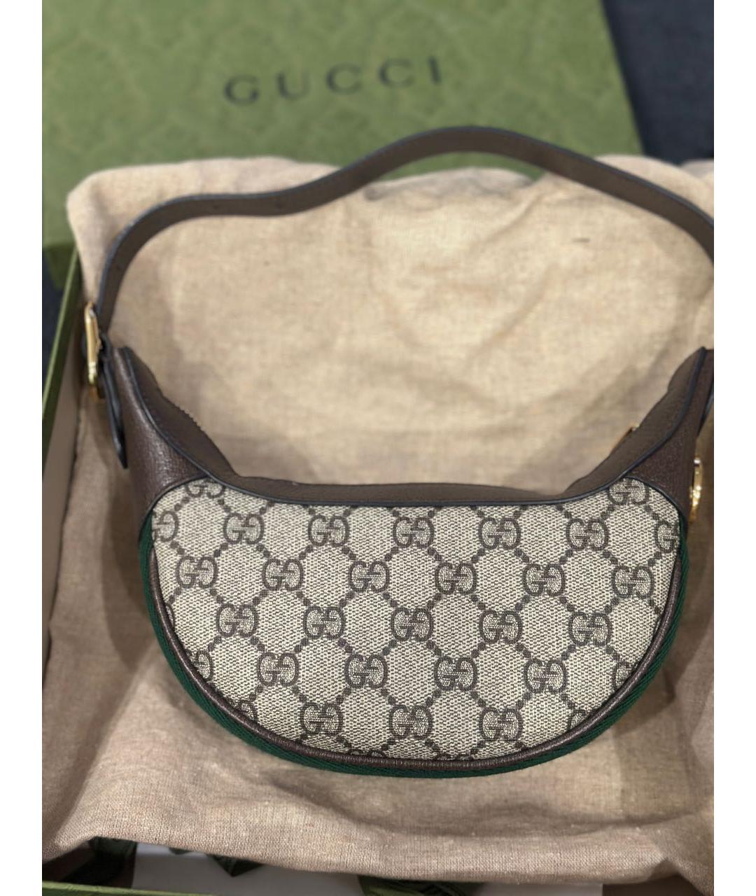 GUCCI Коричневая тканевая сумка с короткими ручками, фото 3