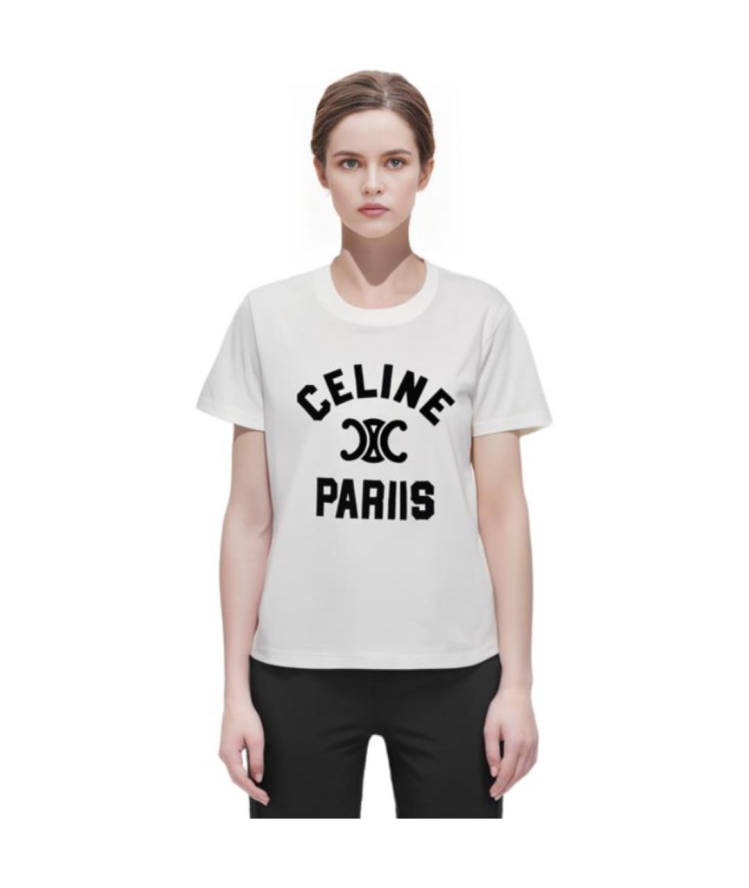 CELINE Белая хлопковая футболка, фото 4