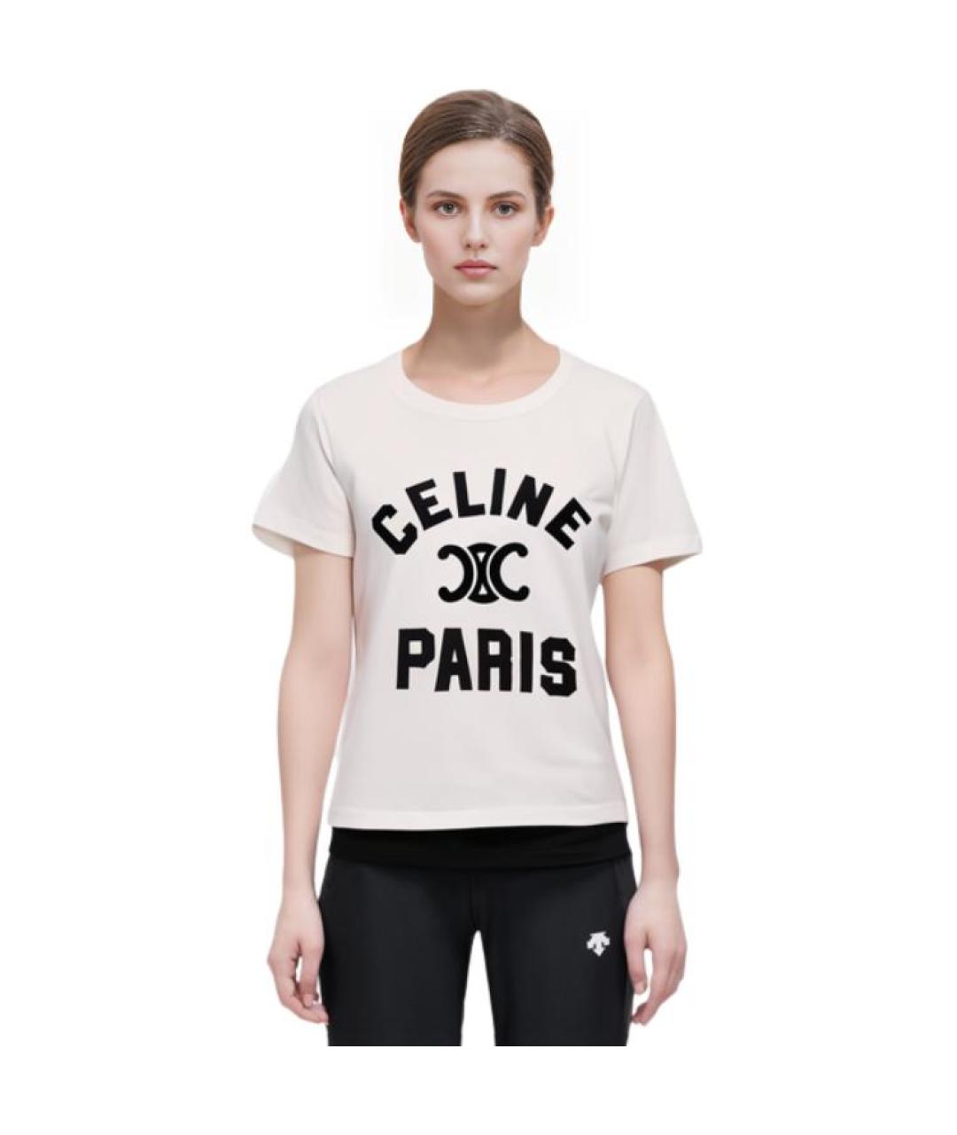 CELINE Белая хлопковая футболка, фото 5