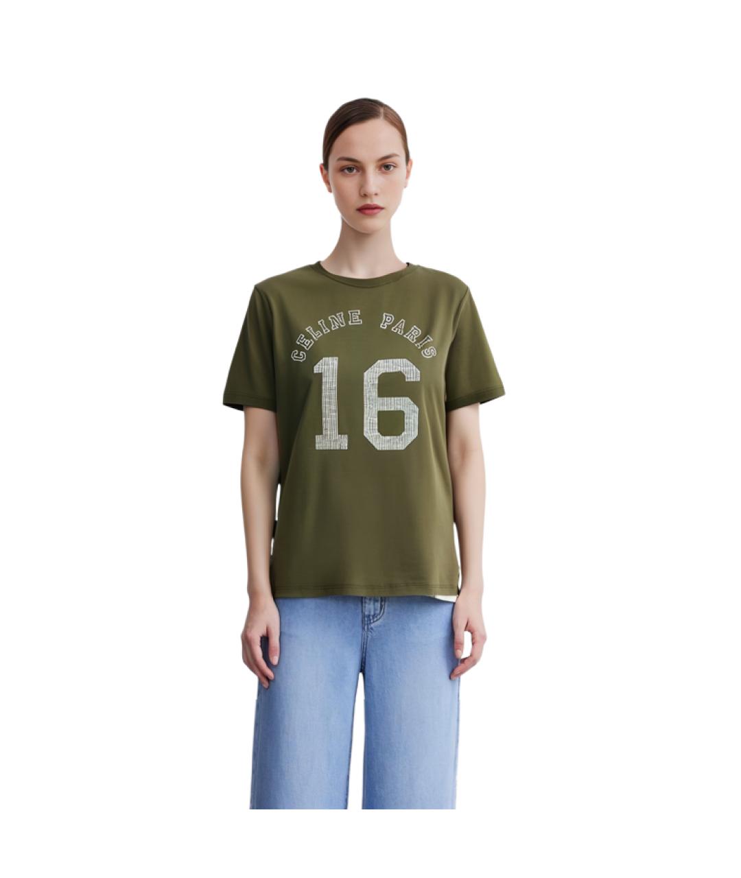 CELINE Хаки хлопковая футболка, фото 4