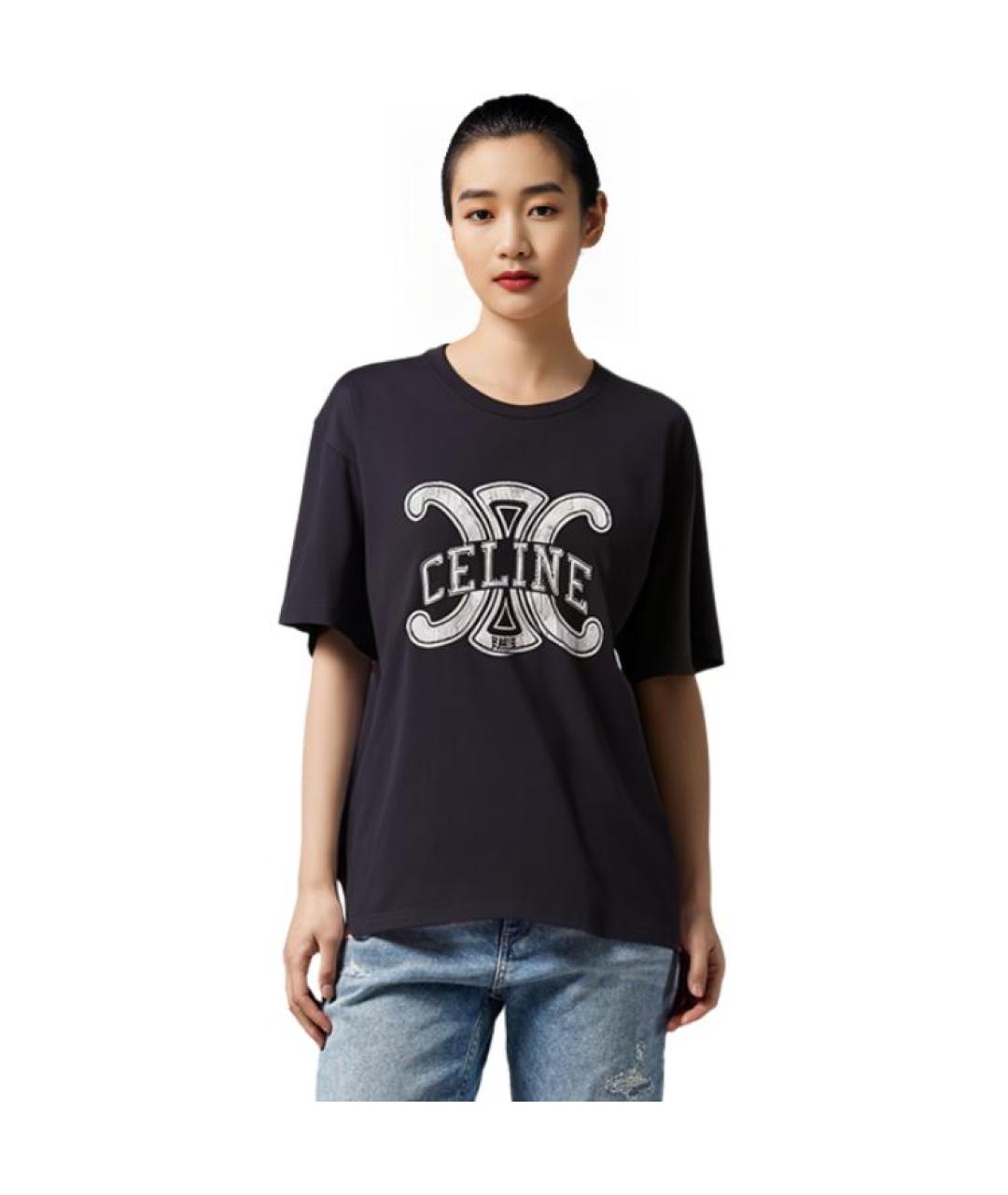 CELINE Черная хлопковая футболка, фото 5