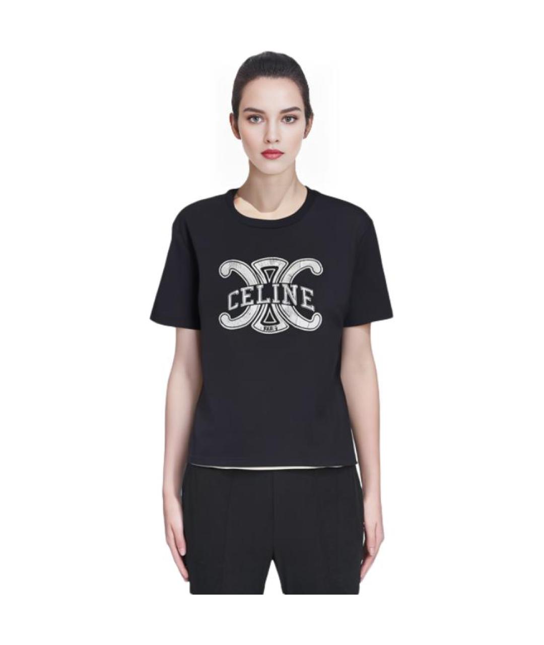 CELINE Черная хлопковая футболка, фото 2