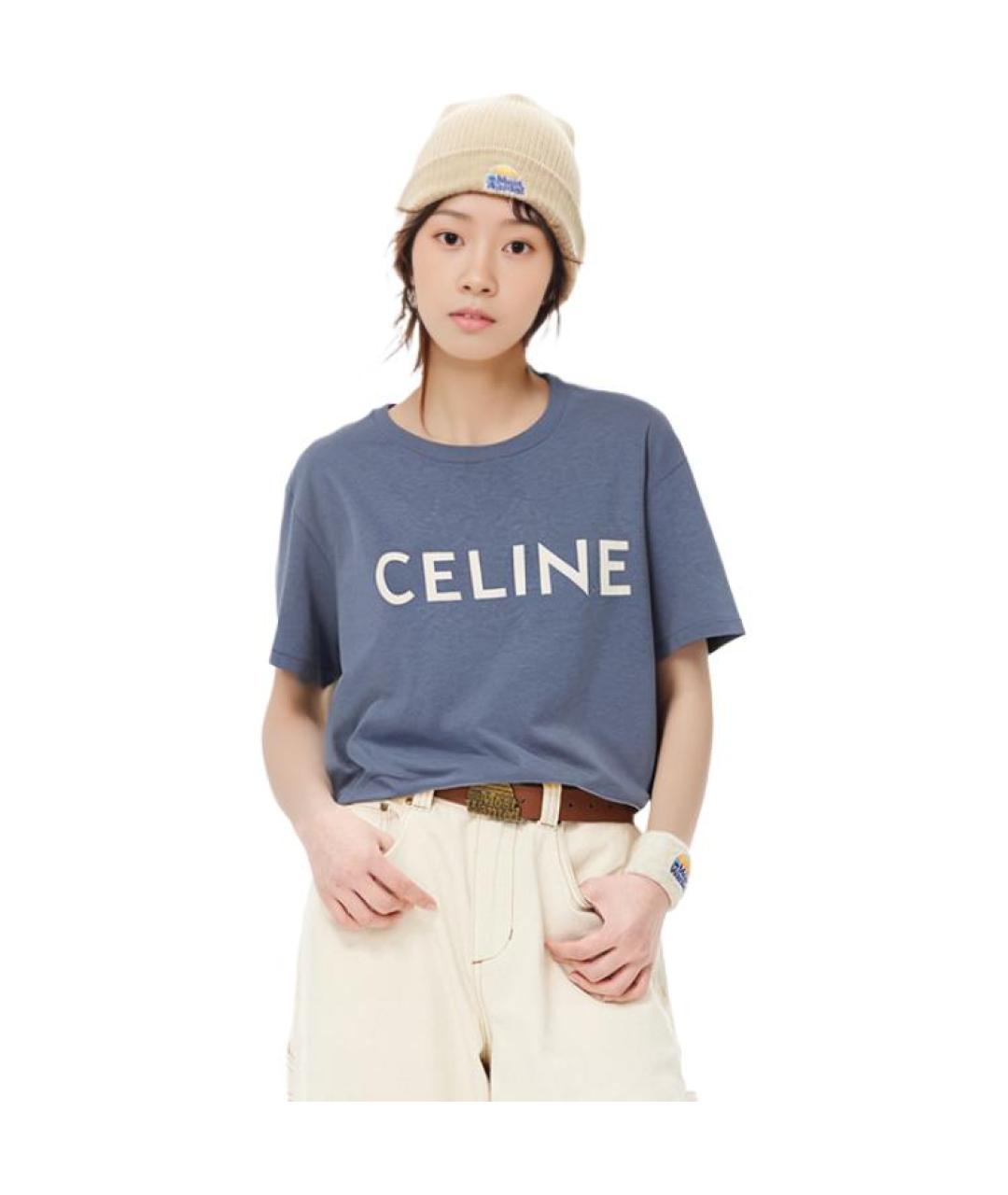 CELINE Синяя хлопковая футболка, фото 7