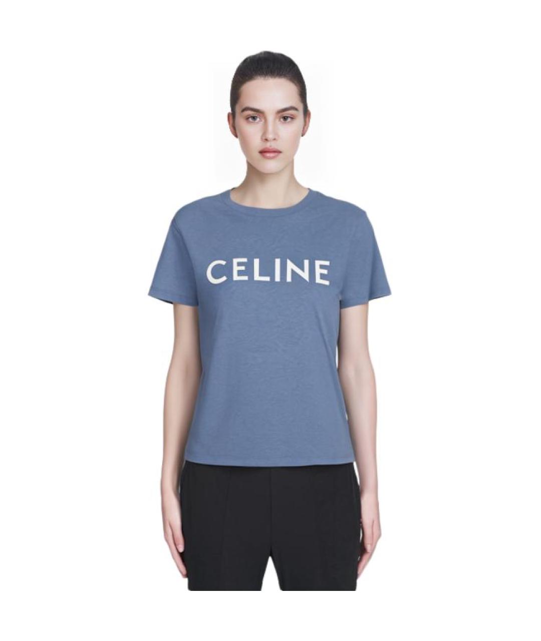 CELINE Синяя хлопковая футболка, фото 3