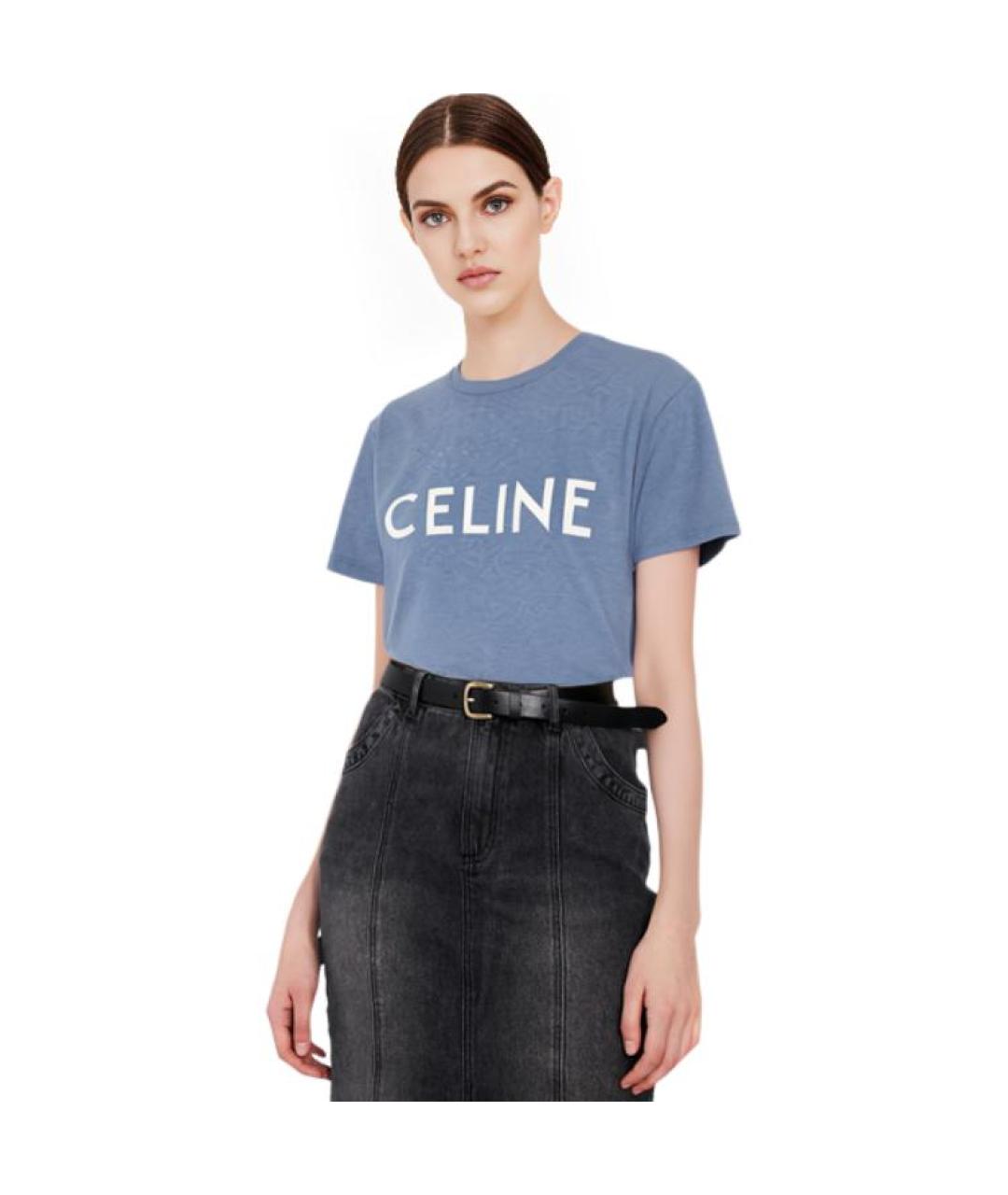 CELINE Синяя хлопковая футболка, фото 5