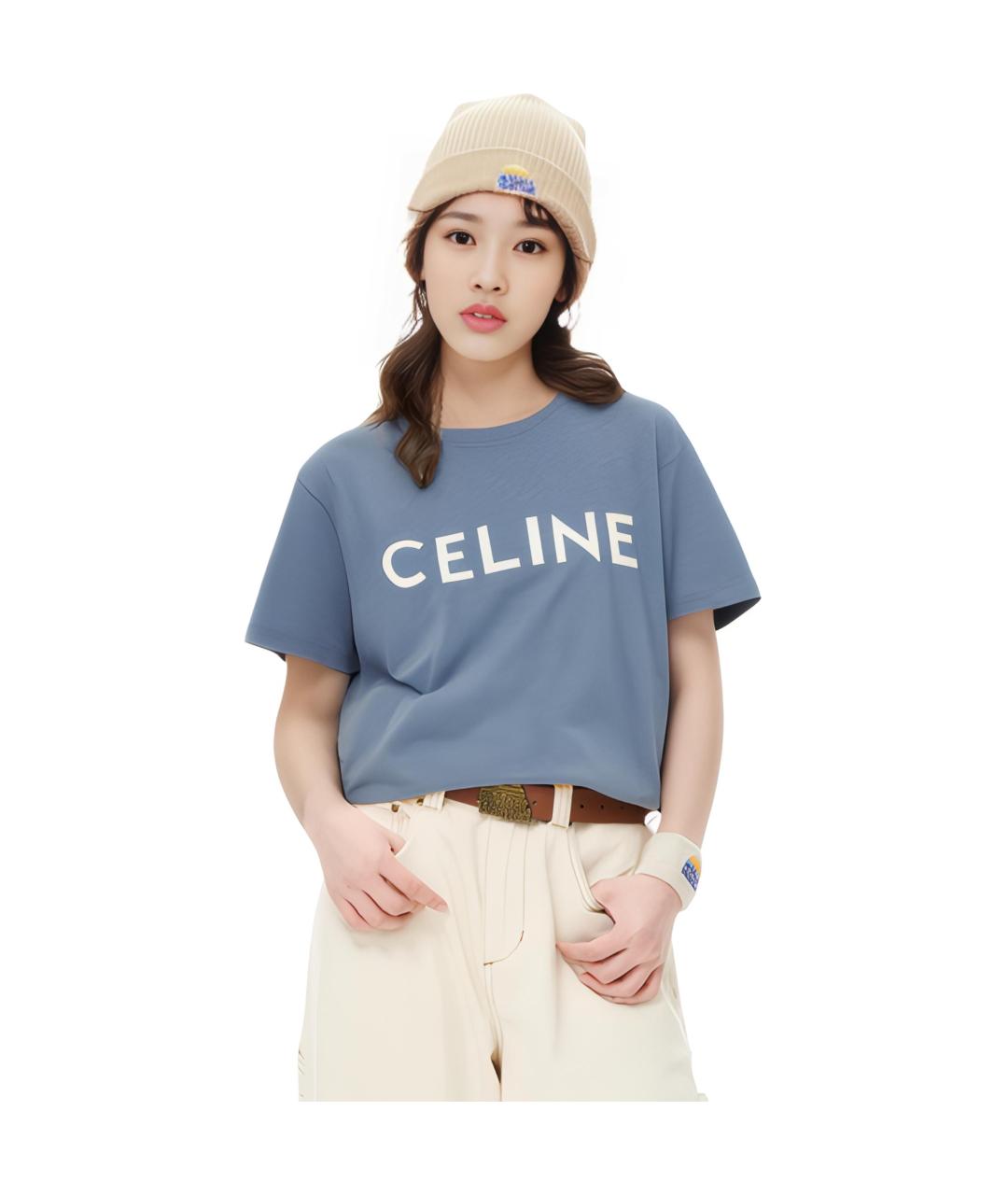 CELINE Синяя хлопковая футболка, фото 8