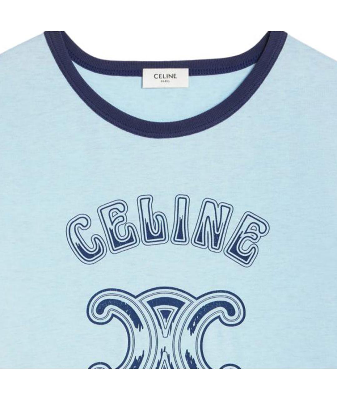 CELINE Голубая хлопковая футболка, фото 4