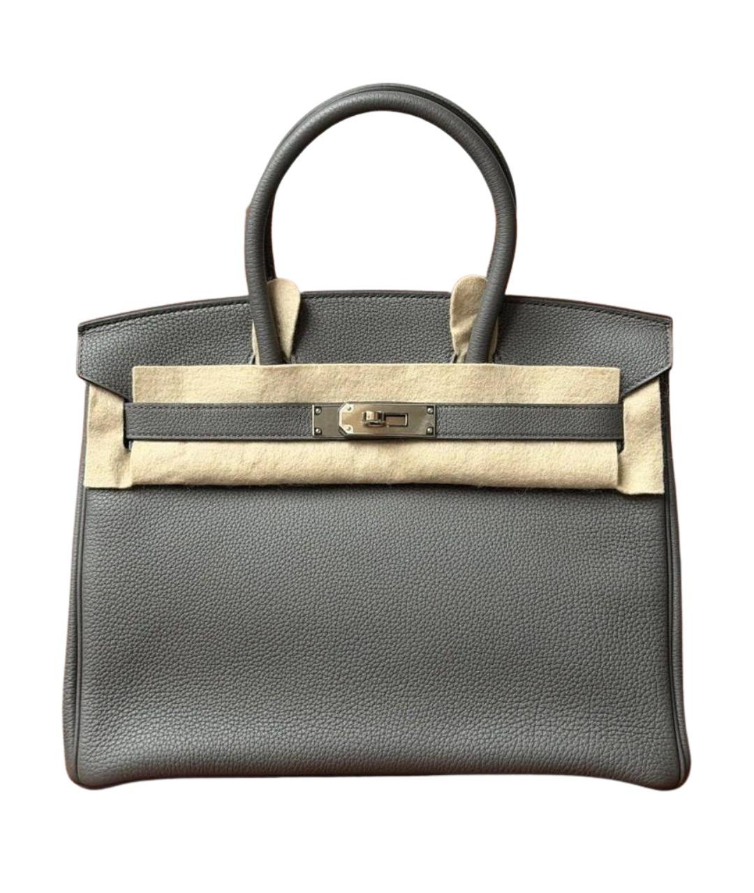HERMES Антрацитовая кожаная сумка с короткими ручками, фото 1