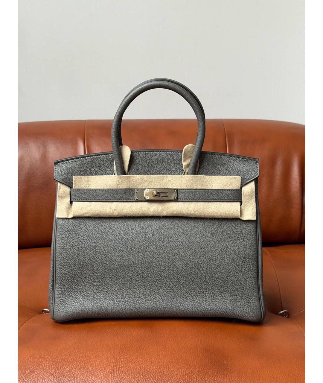 HERMES Антрацитовая кожаная сумка с короткими ручками, фото 3