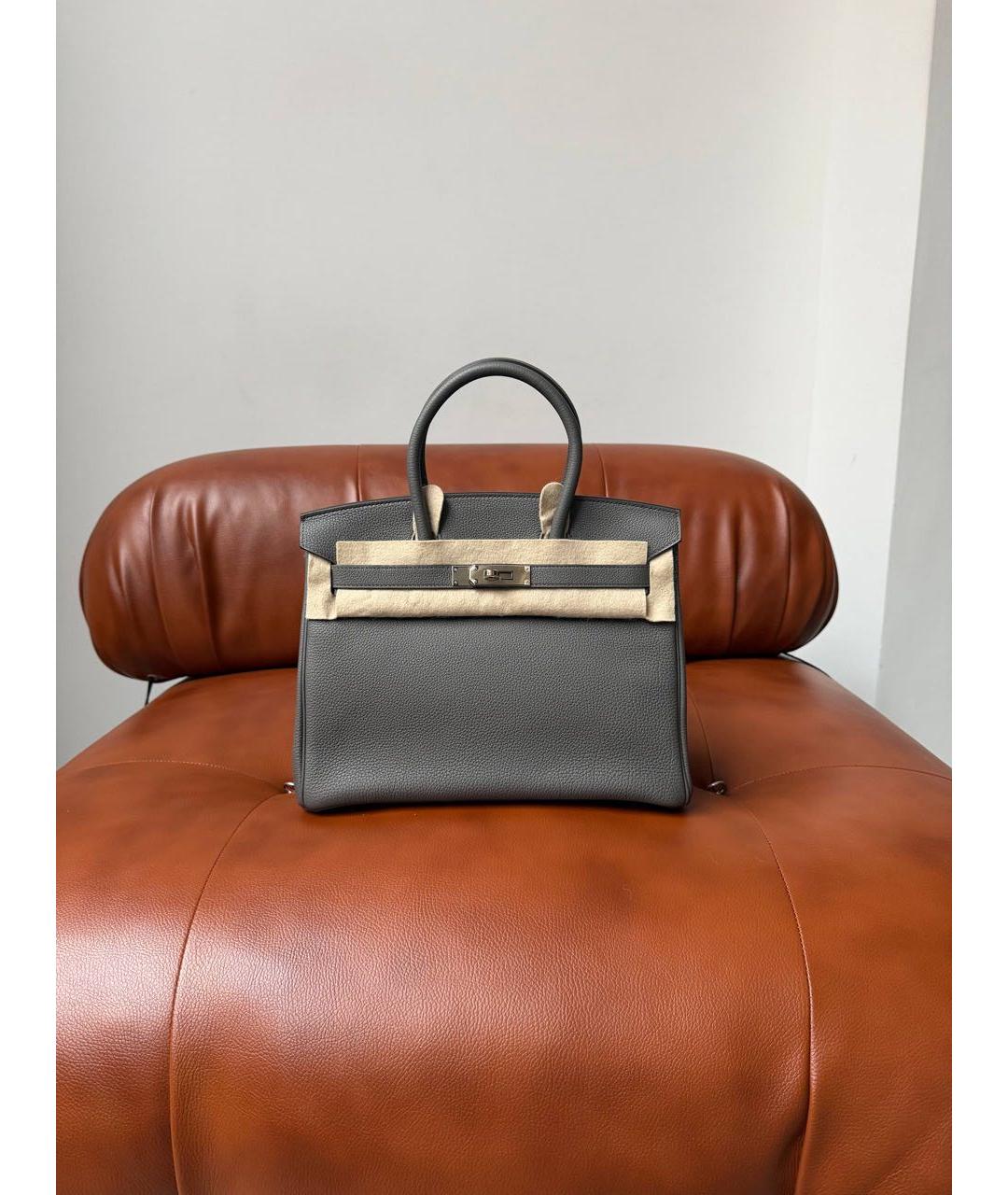 HERMES Антрацитовая кожаная сумка с короткими ручками, фото 2