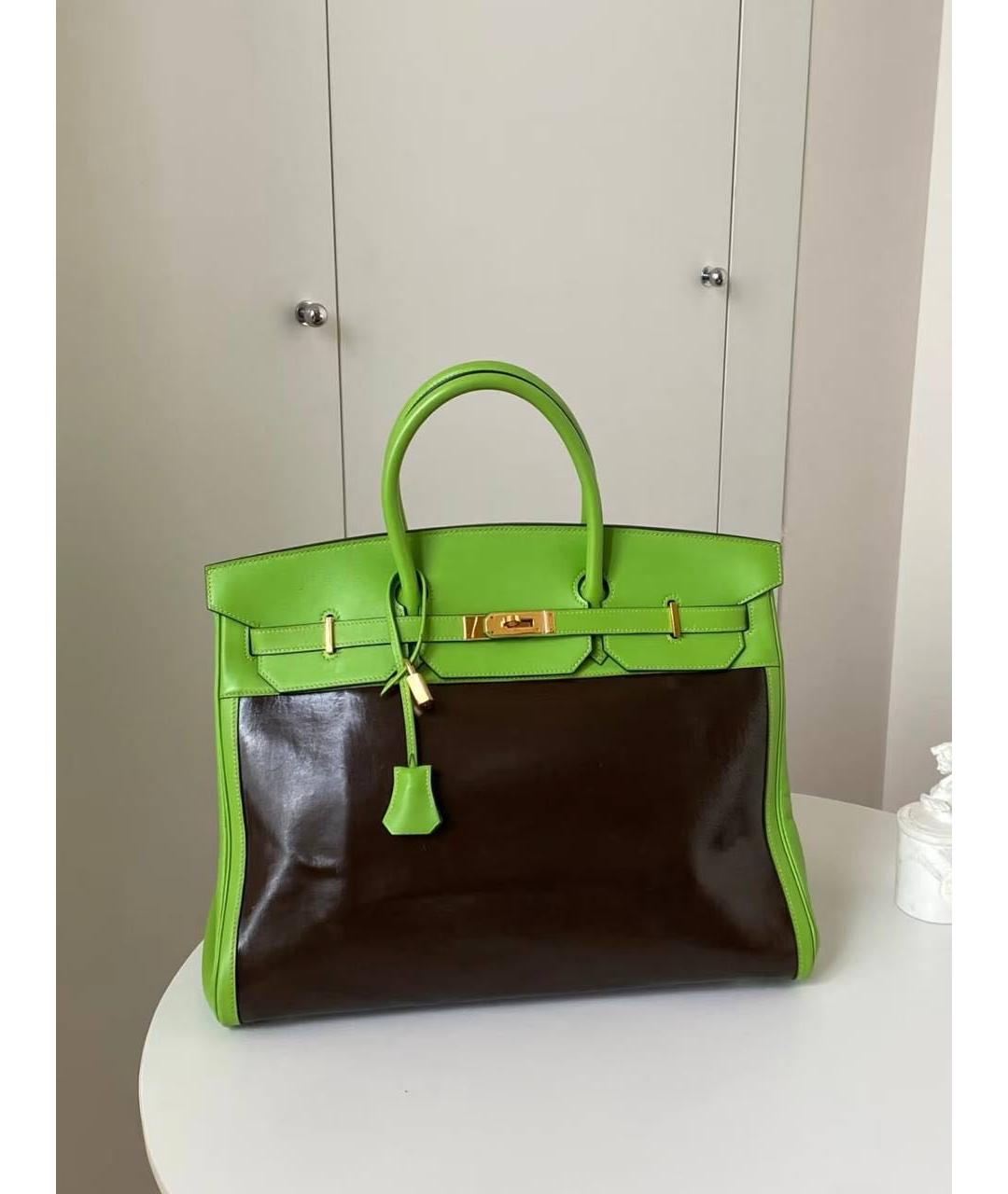 HERMES Зеленая кожаная сумка с короткими ручками, фото 4